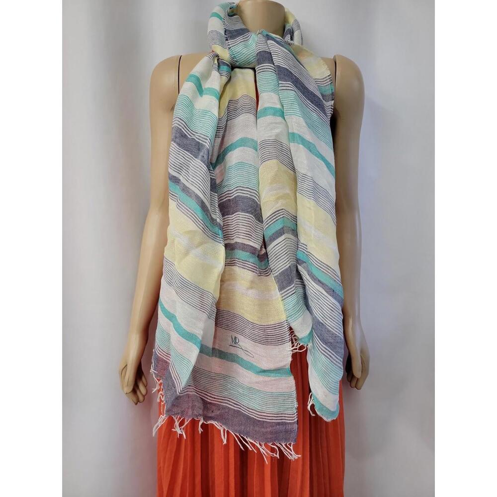 Marina Rinaldi Signed Multicolor Striped Fringed Women's Scarf 22"x75"#K